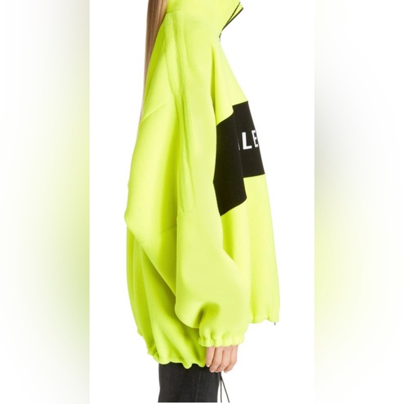 NWT Balenciaga Logo Yellow Fluo Wool Oversized Jacket Drawcord Hem 571439 - Picture 12 of 16